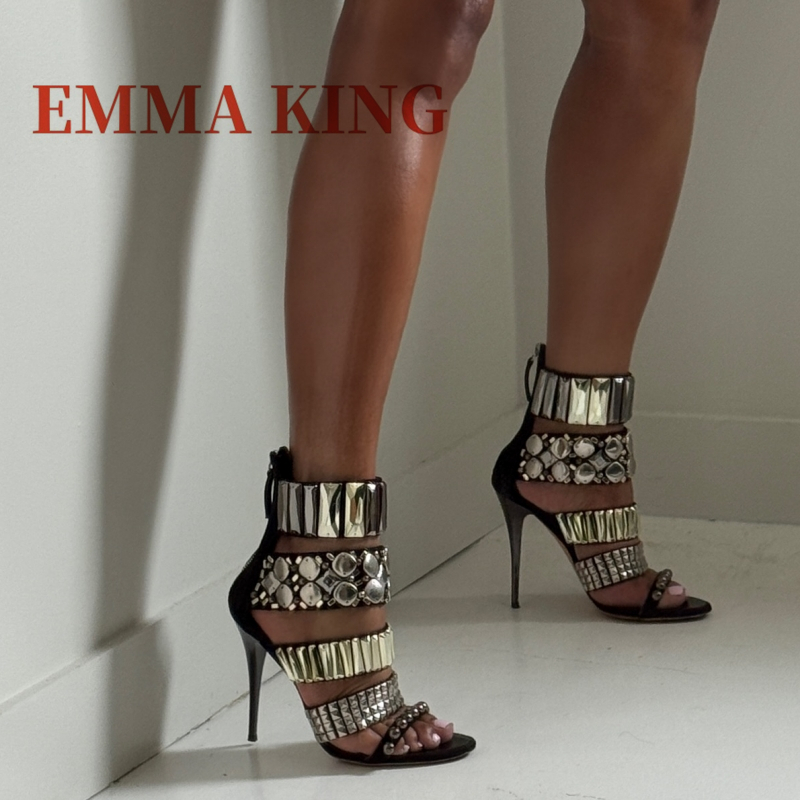 Women Shoes Formal - Preto embelezado tornozelo cinta sandálias verão