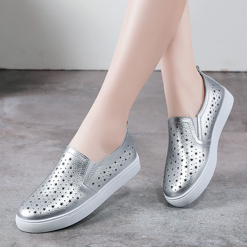 Women'S Shoes For Standing All Day - Mocassim branco oco prateado feminino, sapato