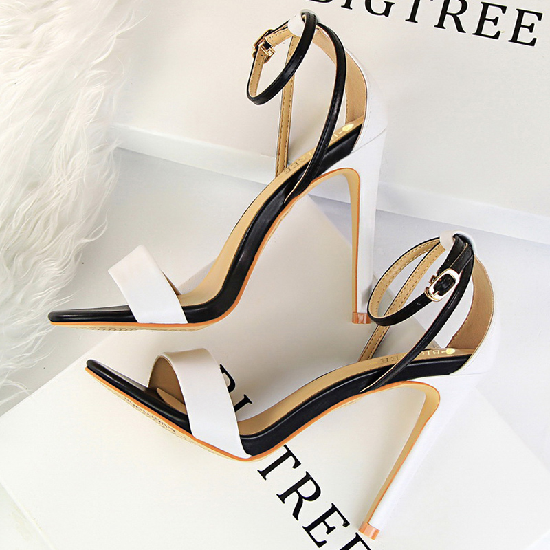 Women Shoes Formal - Mulheres preto-branco conciso couro 11cm sandálias