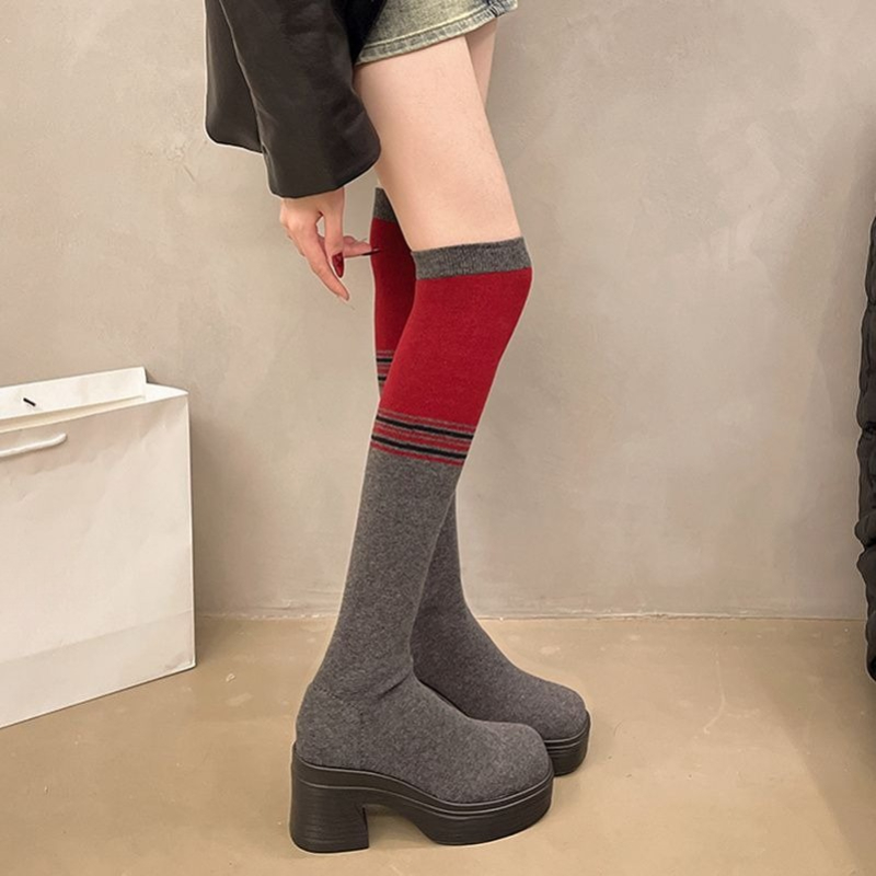 Sock Boot Women - Botas femininas de salto grosso acima