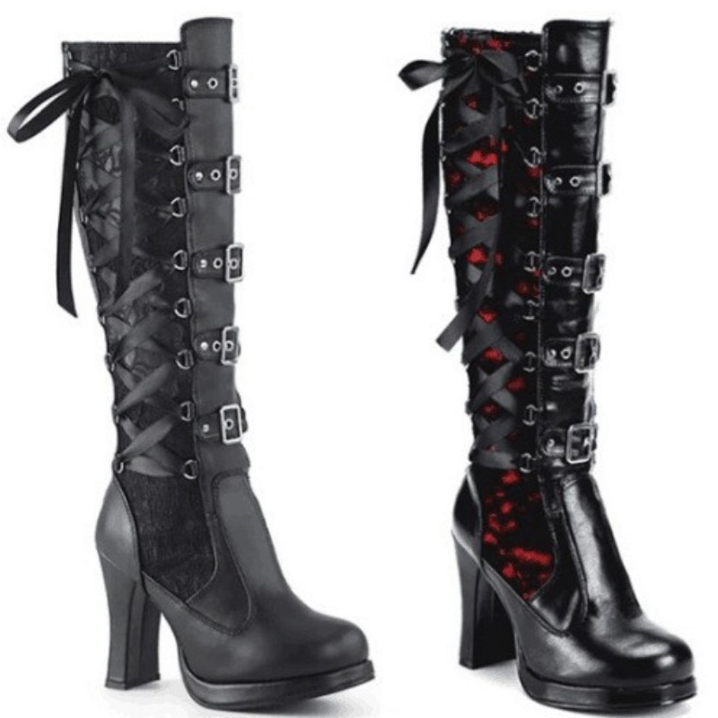 Knee High Boots Women - Botas Femininas Estilo Punk Gótico de