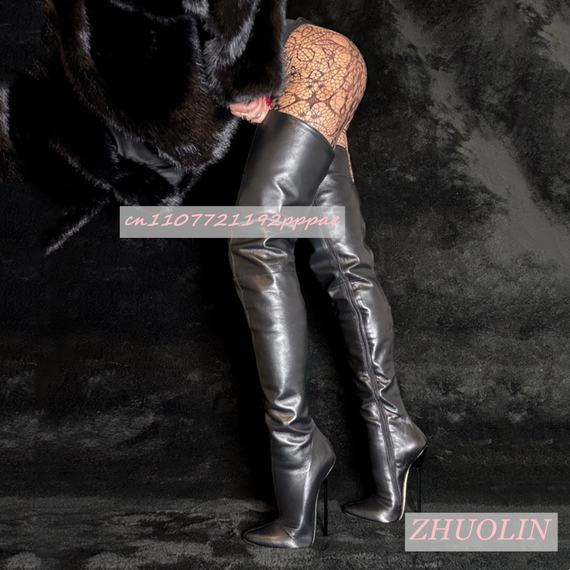 Sock Boot Women - Botas pretas foscas acima do joelho,