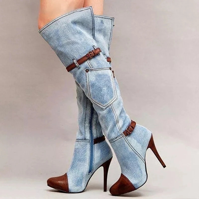 Botas jeans femininas acima do - Knee High Boots Women avaliação e preço