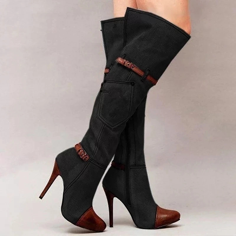 Botas jeans femininas acima do - Knee High Boots Women avaliação e preço
