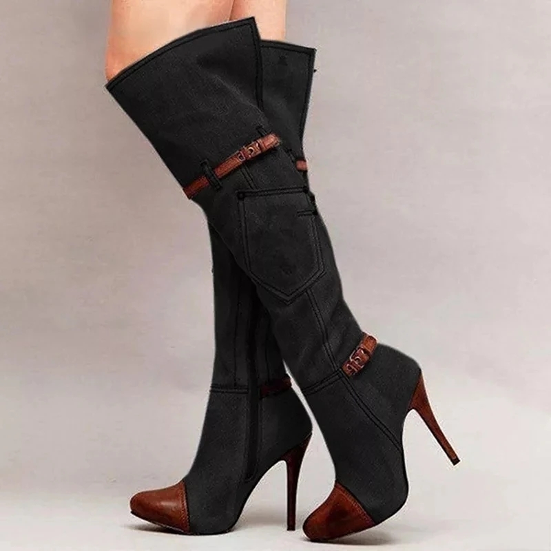 Botas jeans femininas acima do - Knee High Boots Women avaliação e preço