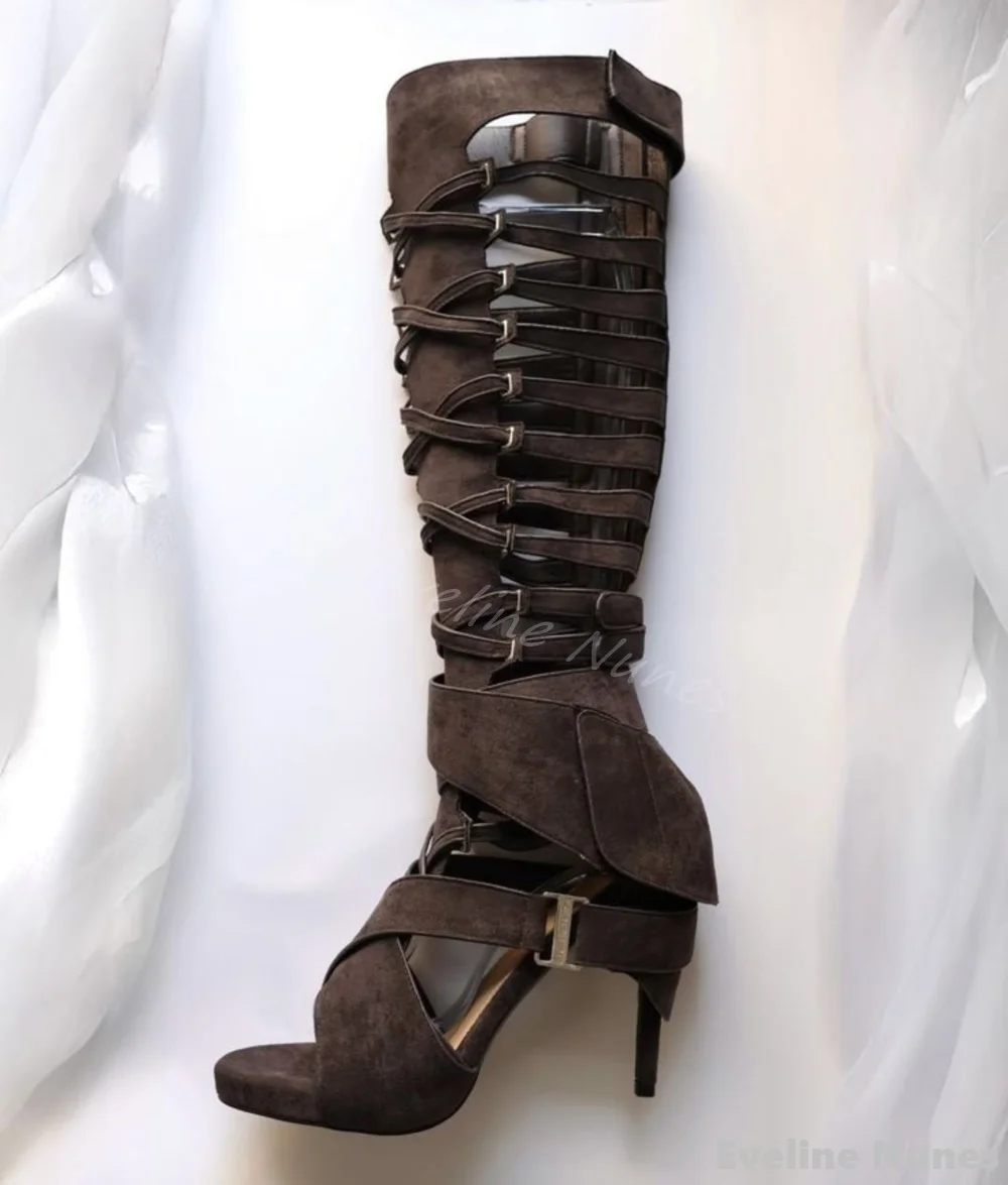 Sandálias de Cano Alto Vazadas - Knee High Boots Women avaliação e preço