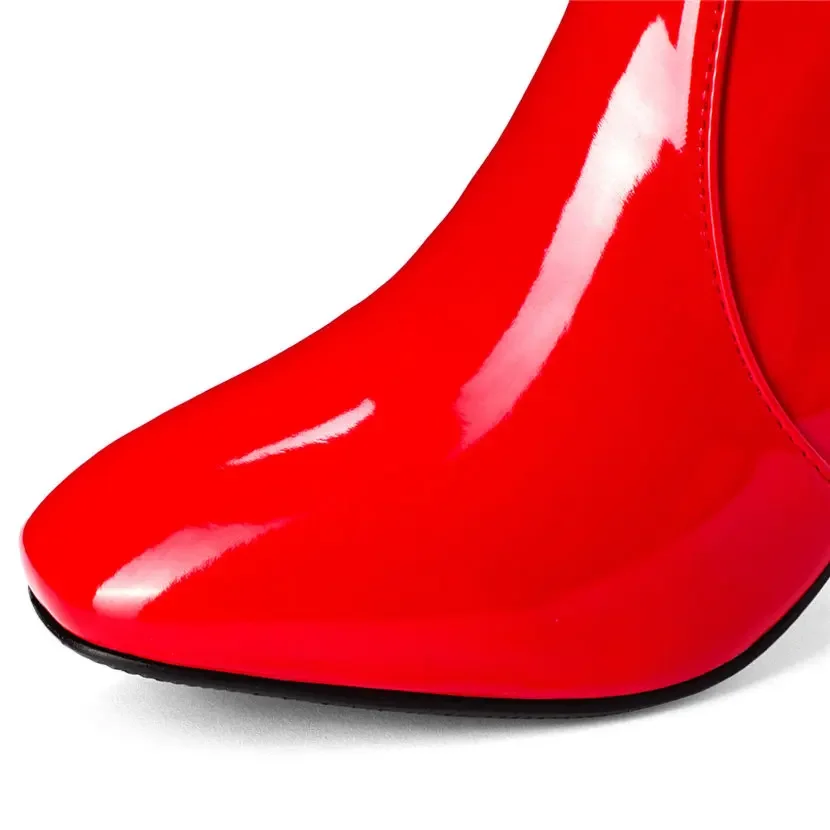 Vermelho branco couro de paten - Knee High Boots Women avaliação e preço