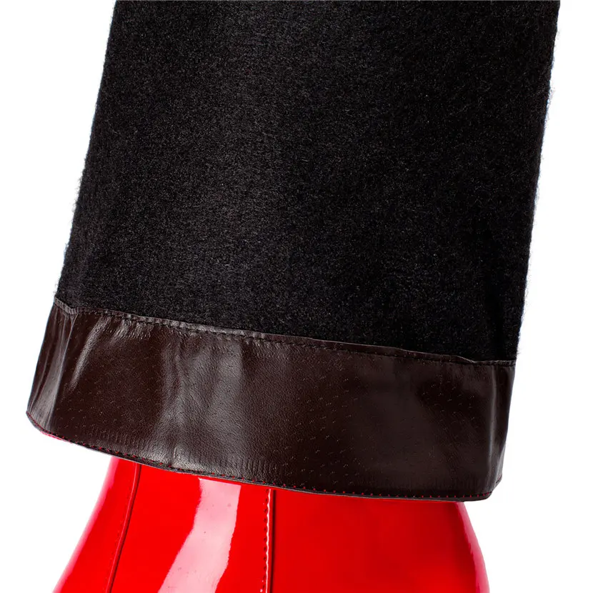 Vermelho branco couro de paten - Knee High Boots Women avaliação e preço